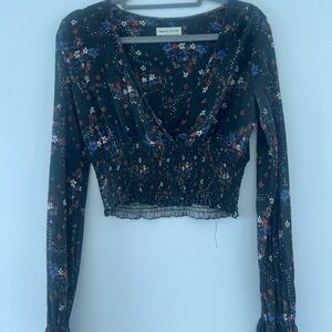 Urban Outfitters Black Floral Smocked Blouse